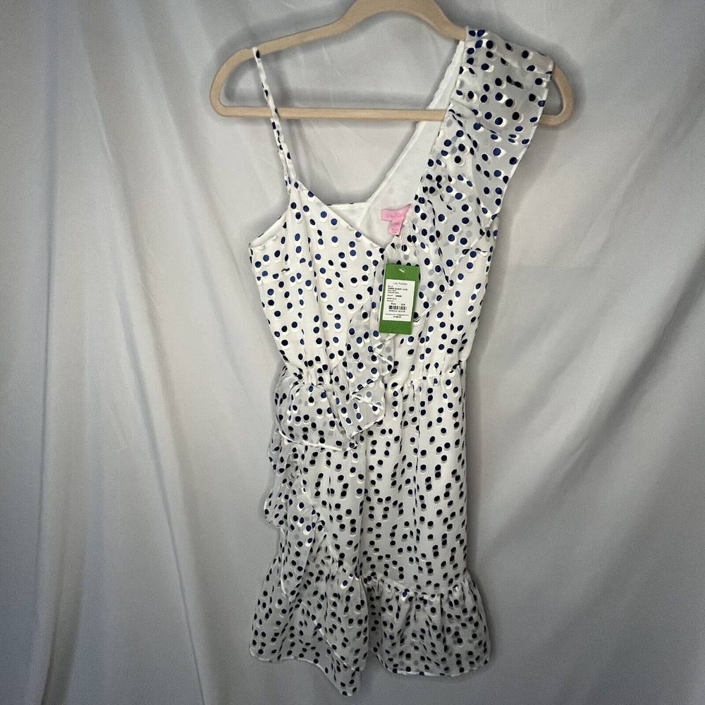NWT Lilly Pulitzer Madelina Ruffled Dress White w/Blue Polka Dots XXS $198